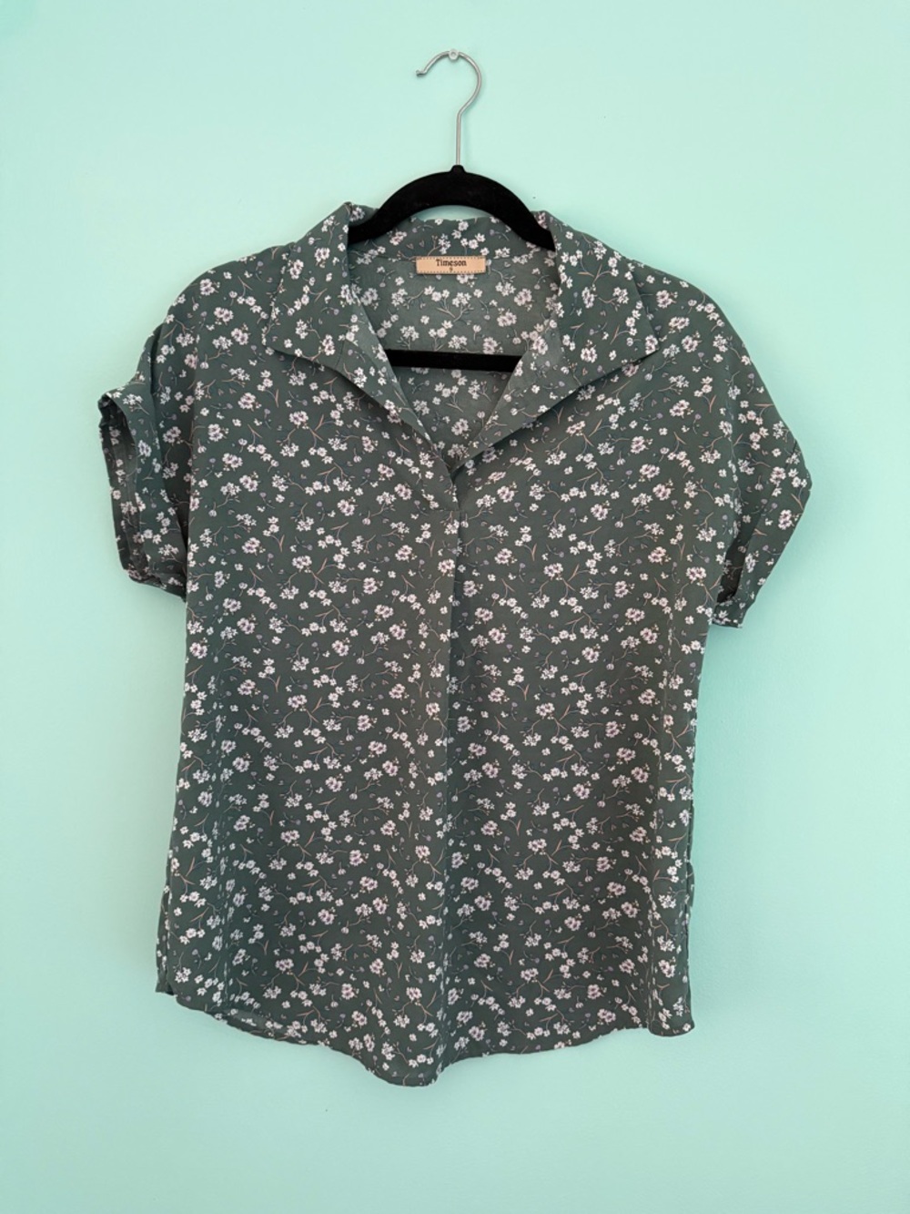 Women's Olive Green Floral Short-Sleeve Shirt